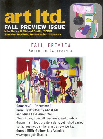 Los Angeles mixed media artist, Carol Es PREVIEW in Art LTD Magazine, October 2010: Solo show at George Billis Gallery