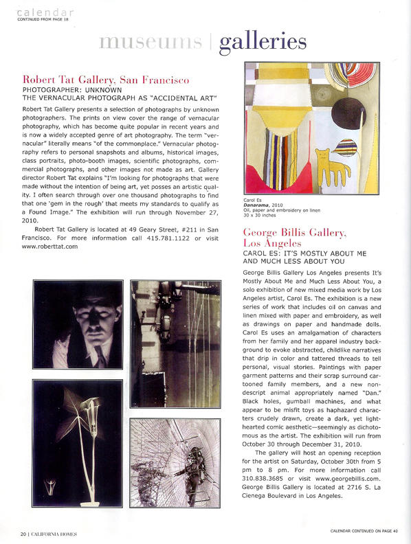 California Homes Magazine Article about Mixed Media artist Carol Es - Solo Exhibition at George Billis Gallery